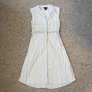 Light Blue Sleeveless Shirt Dress with Tie Waist